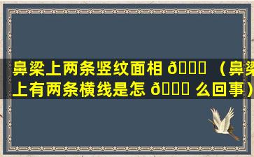 鼻梁上两条竖纹面相 🐅 （鼻梁上有两条横线是怎 🐈 么回事）